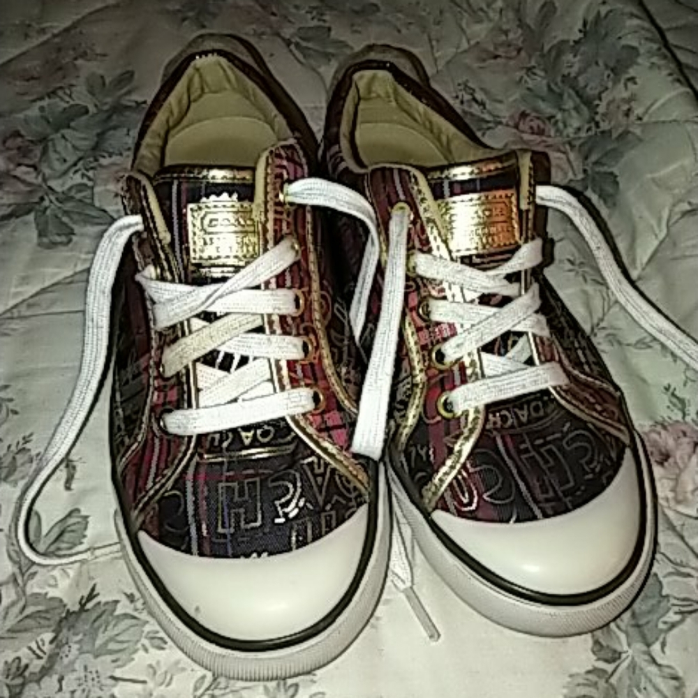 Coach Sneakers 6.5 Plaid Red, Black, Gold